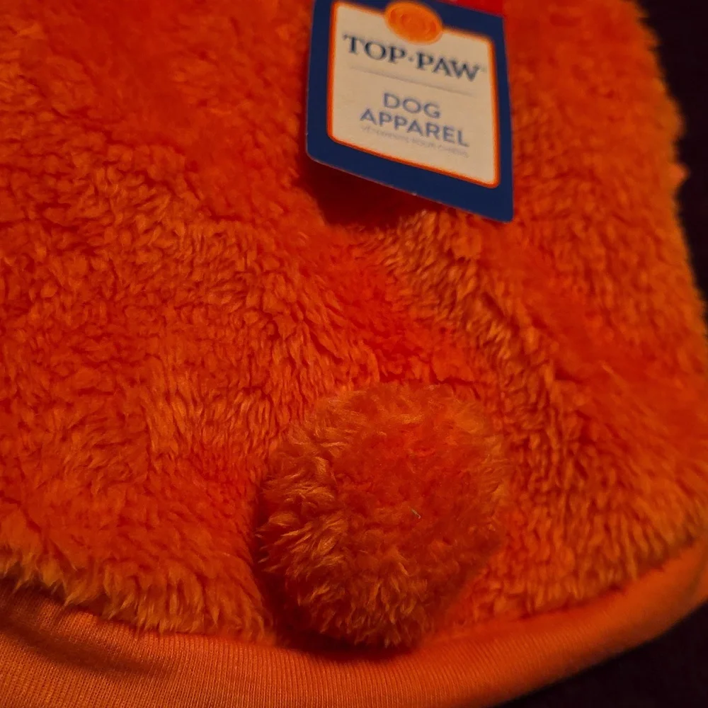 Top Paw Vibrant Orange Fuzzy Dog Hoodie Pink Glitter Ears & A Rabbit Tail XS Nwt